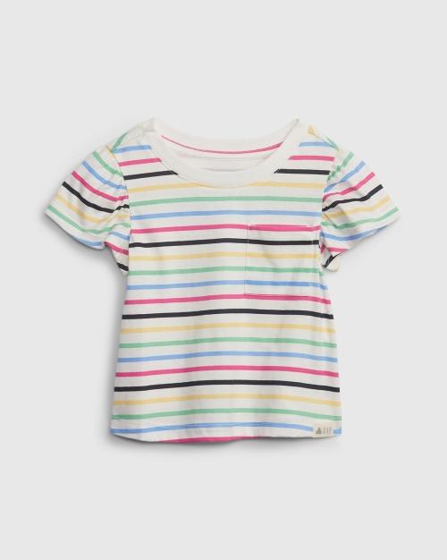 Girls Striped T-Shirt with Patch Pocket