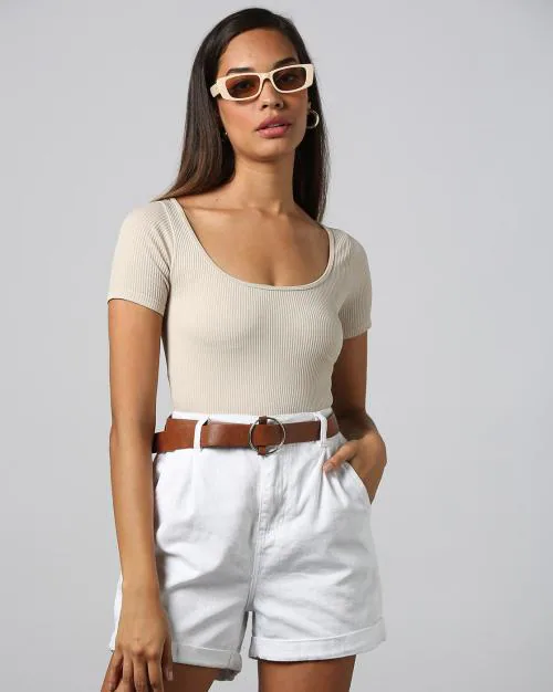 Women Ribbed Scoop-Neck Top
