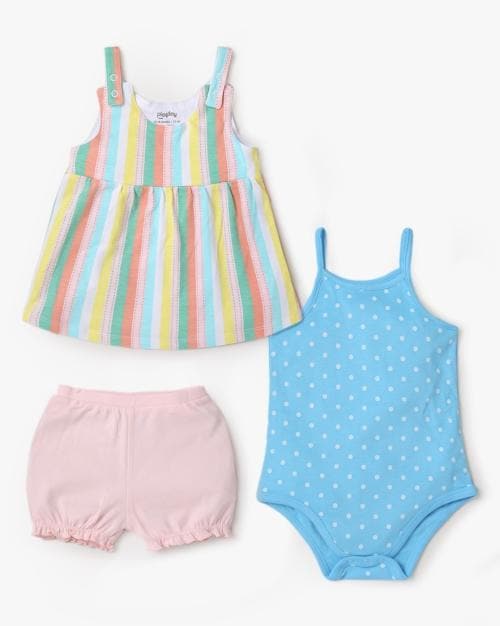Striped Dress & Onesie Set with Bloomers