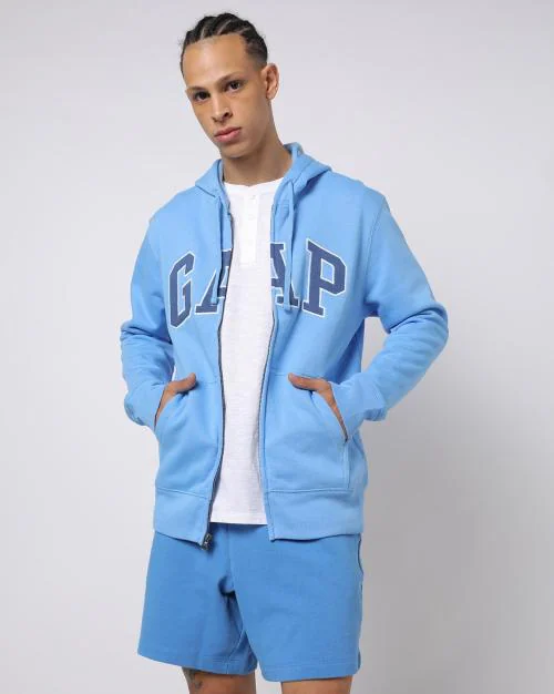 Brand Print Hoodie with Split-Kangaroo Pockets