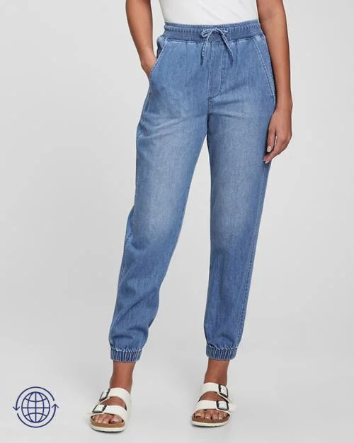 Women Lightly Washed Denim Joggers