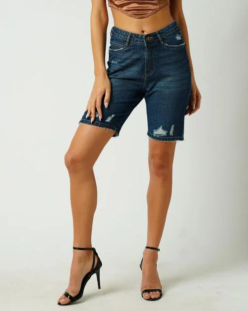 K6048 Mid-Wash Ripped Shorts