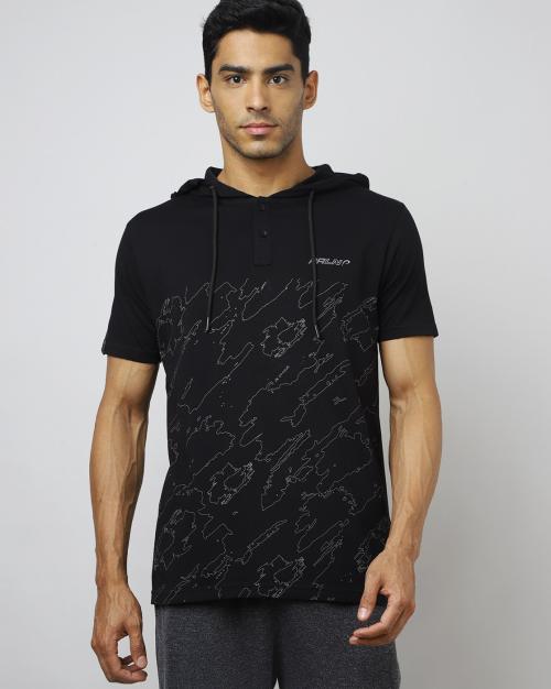 Regular Fit Hooded T-Shirt with Button Closure