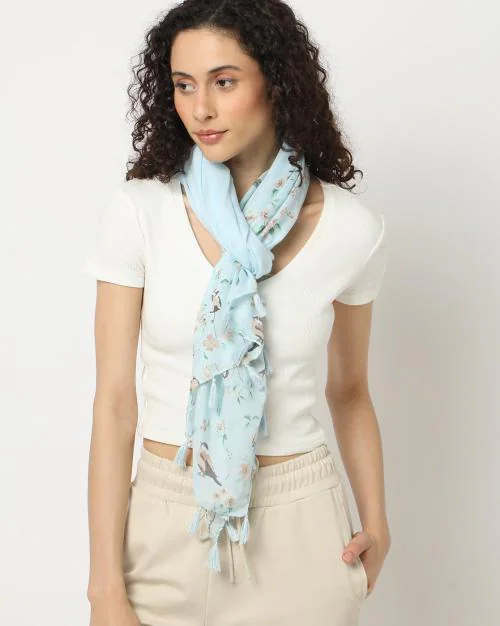 Floral & Bird Print Scarf