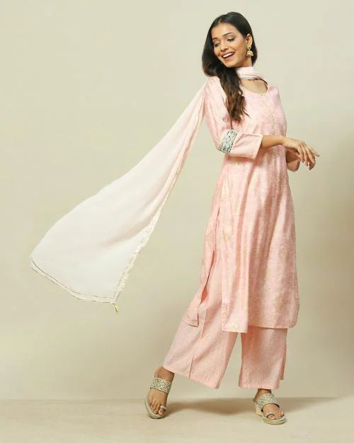Women Floral Print Straight Kurta with Palazzos & Dupatta