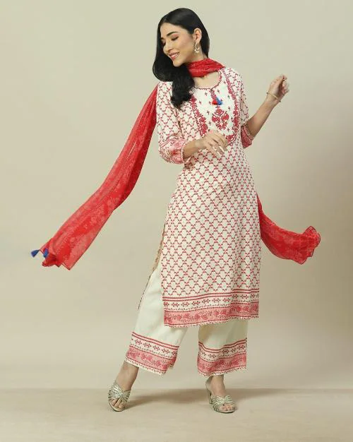 Women Floral Print Straight Kurta with Palazzos & Dupatta