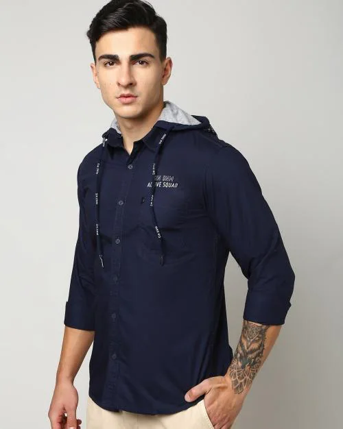 Men Slim Fit Hooded Shirt