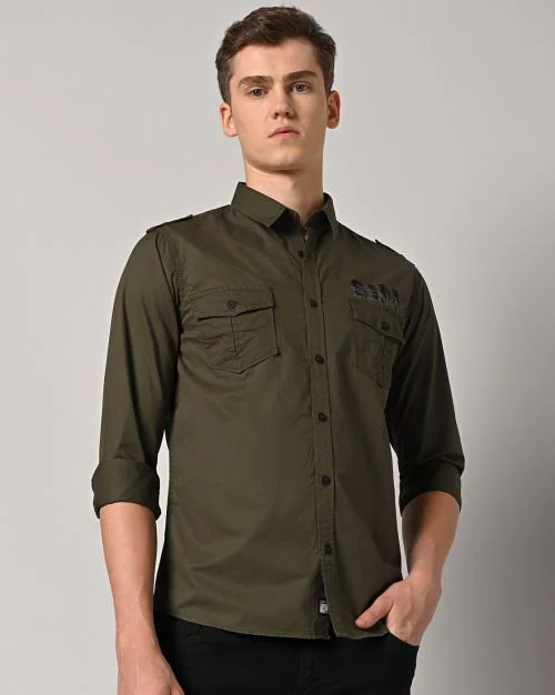 Men Slim Fit Shirt with Flap Pockets
