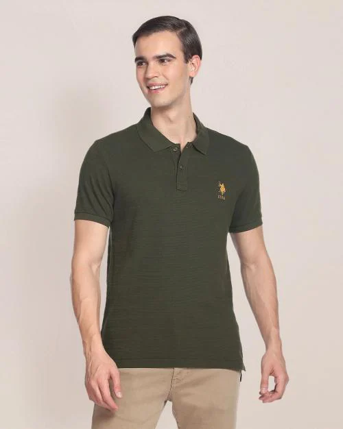 Slim Fit Striped Patterned Knit Polo T-Shirt