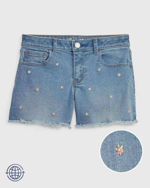 Floral Embroidered Denim Shorts