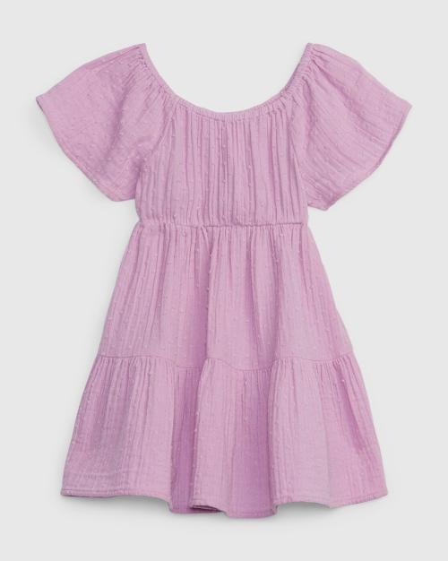 Flutter Sleeve Tiered Gauze Dress