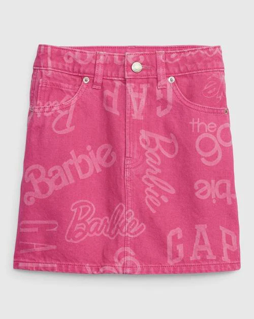 Barbie Typography Logo Denim Skirt with Washwell