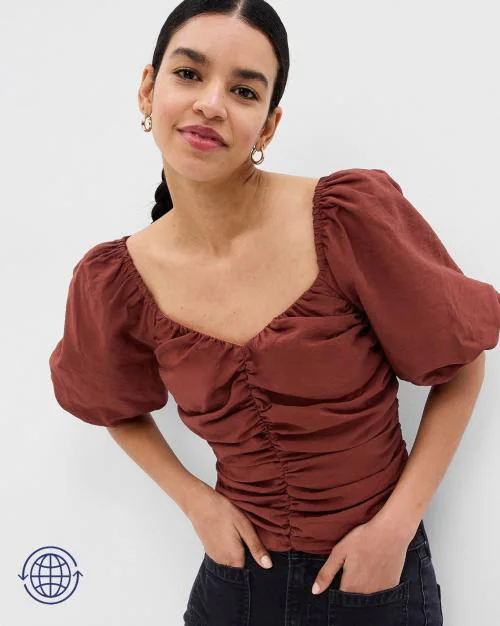 Puff Sleeves Ruched Top