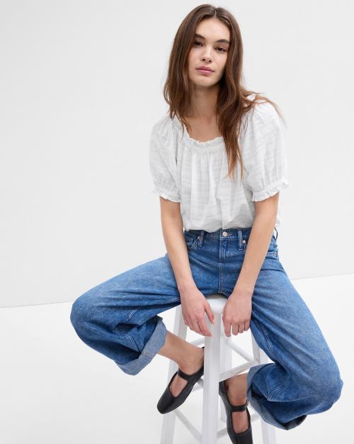 Striped Off-Shoulder Puff-Sleeve Top