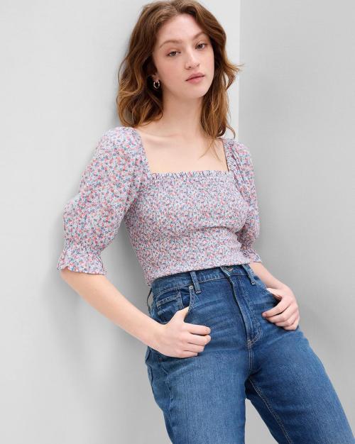 Floral Print Square-Neck Top