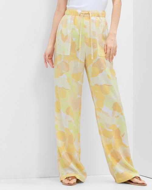 Floral Print Linen Pants with Insert Pockets