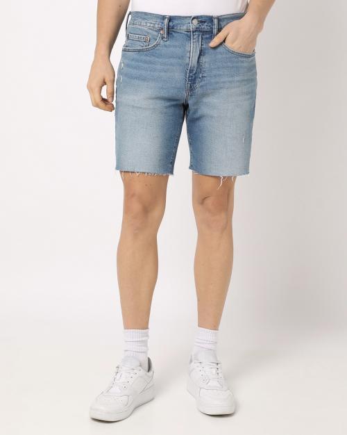 Heavily Washed Cut-off Denim Shorts