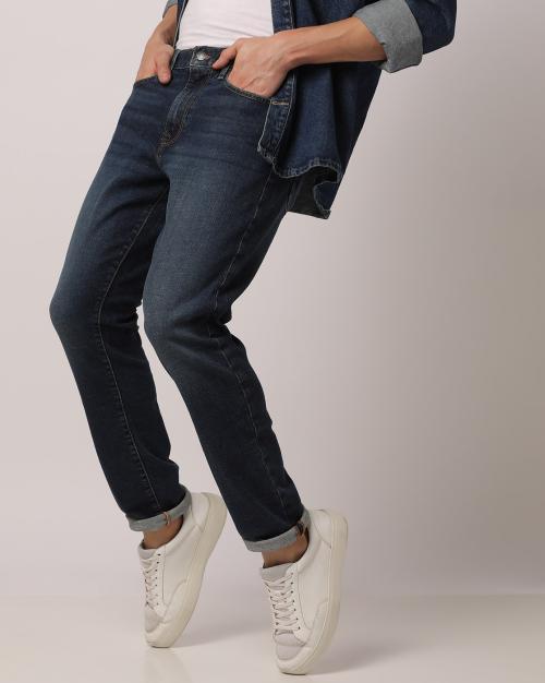 Men Heavy-Wash Slim Tapered Fit Jeans