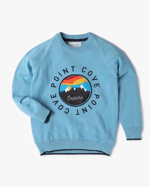 Boys Brand Print Crew-Neck Sweater