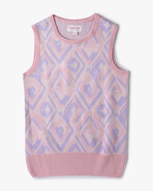 Geometric Knit Round-Neck Sweater