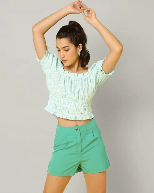 Checked Seersucker Crop Top