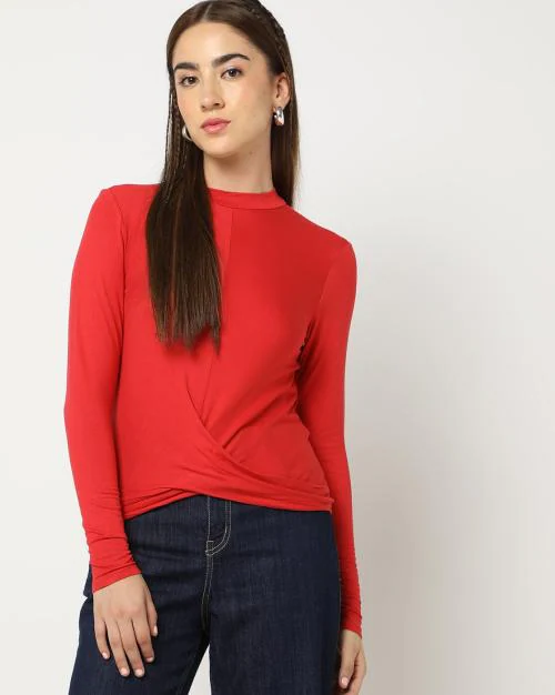 High-Neck Cris-Cross Front T-Shirt