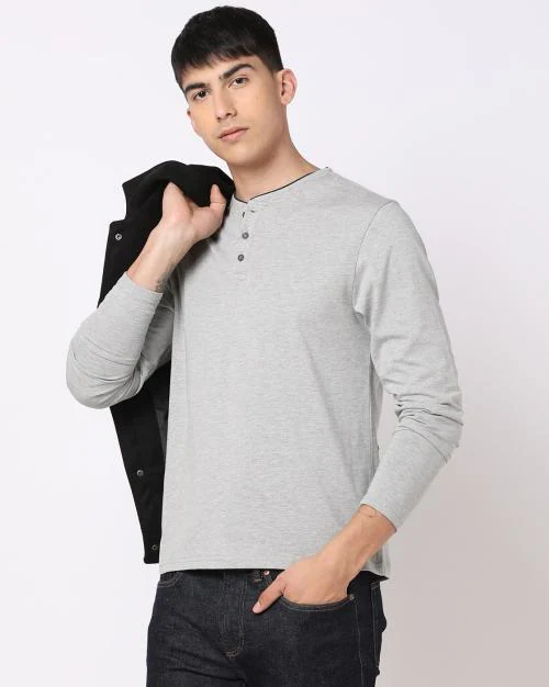 Heathered Slim Fit Henley-Neck T-Shirt