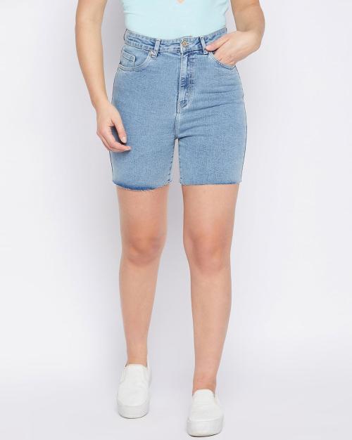 Washed Mid-Rise Denim Shorts