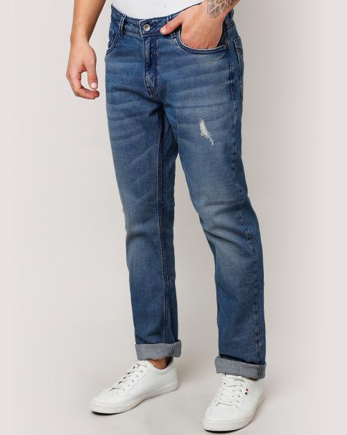 Buy Men Heavily Washed Relaxed Fit Distressed Jeans Online at Best