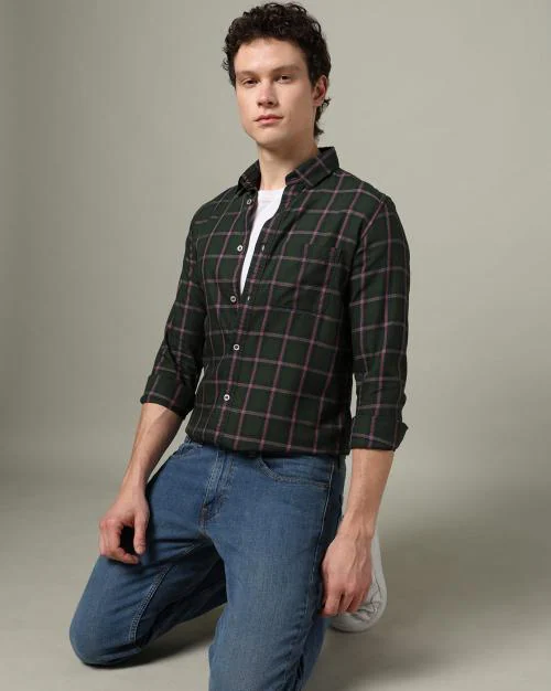 Men Plaid Checked Regular Slim Fit Shirt