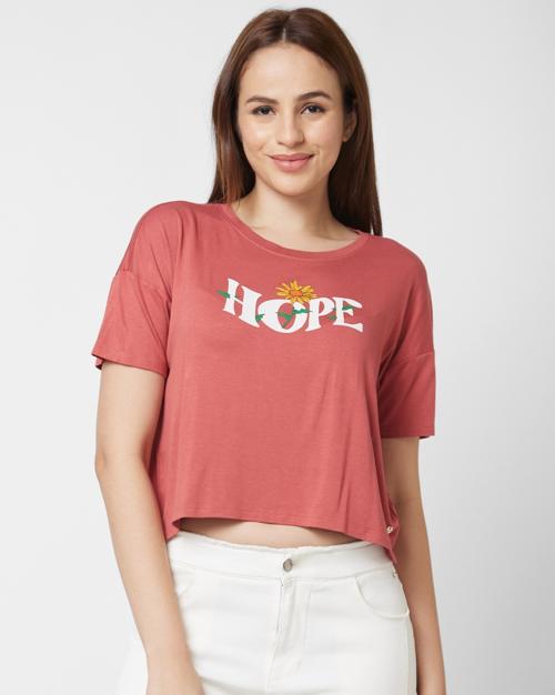 Buy Women Printed Relaxed Fit Crop T-Shirt Online at Best Prices