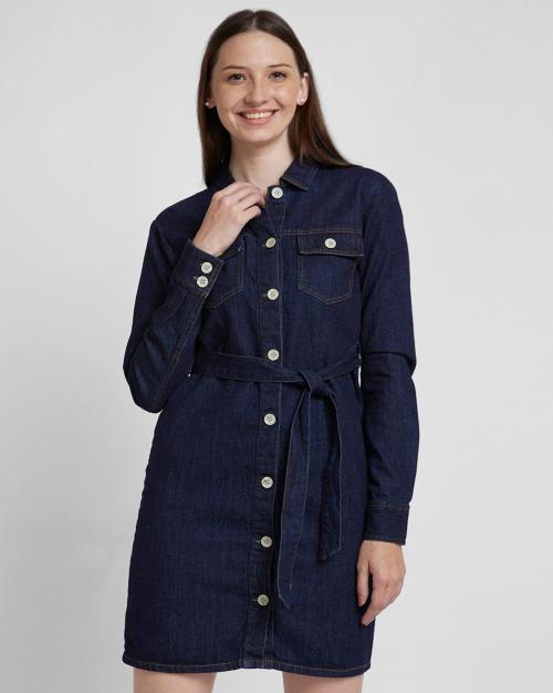 Women Shirt Dress with Detachable Belt