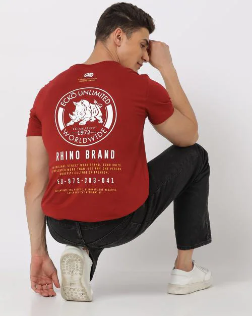 Men Brand Print Regular Fit Crew-Neck T-Shirt