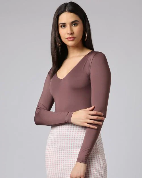 Women V-Neck Bodysuit Top