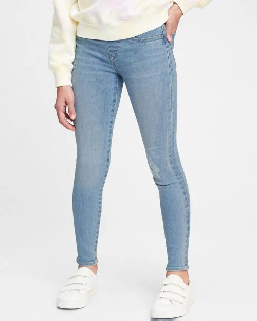 Girls Light-Wash Distressed Jeans
