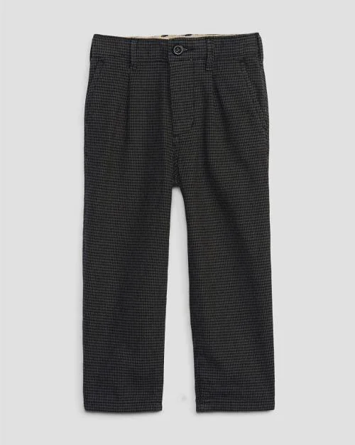 Boys Checked Single-Pleated Tapered Fit Chinos