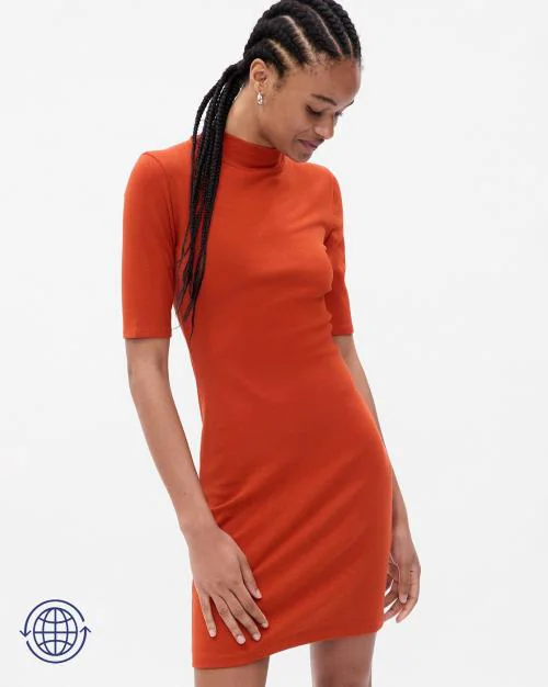 Women Mock-Neck A-Line Dress