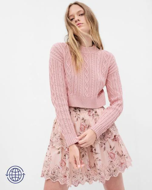 LoveShackFancy Cable Knit Cropped Sweater