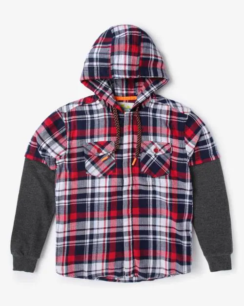 Checked Hooded Shirt