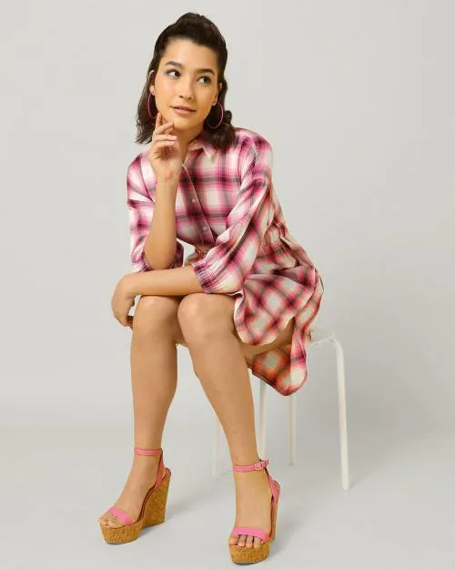 Checked Shirt Dress with Insert Pockets