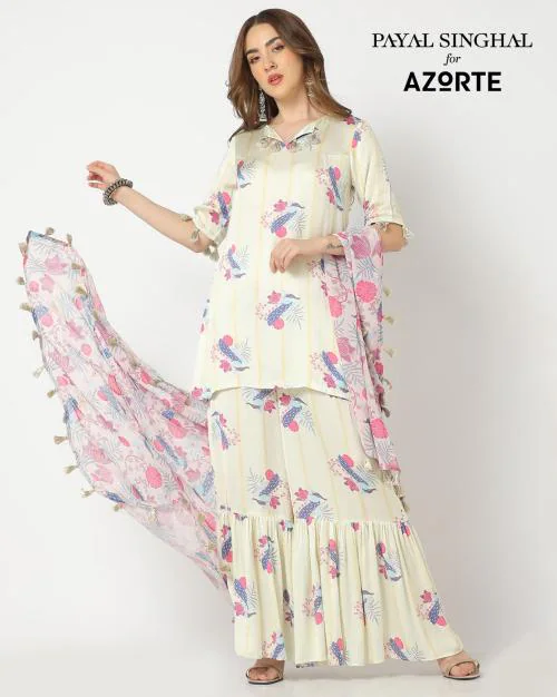 Printed Modal Satin Kurta Sharara Dupatta Set