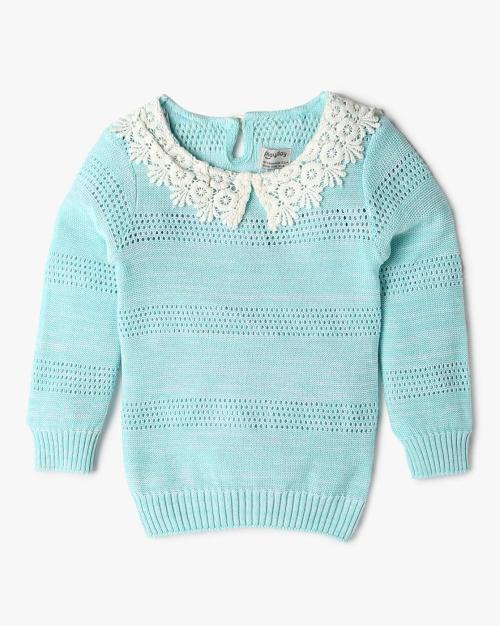 Knitted Sweater with Lace Applique