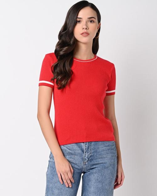 Buy Ribbed Slim Fit Top with Contrast Tipping Online at Best Prices in