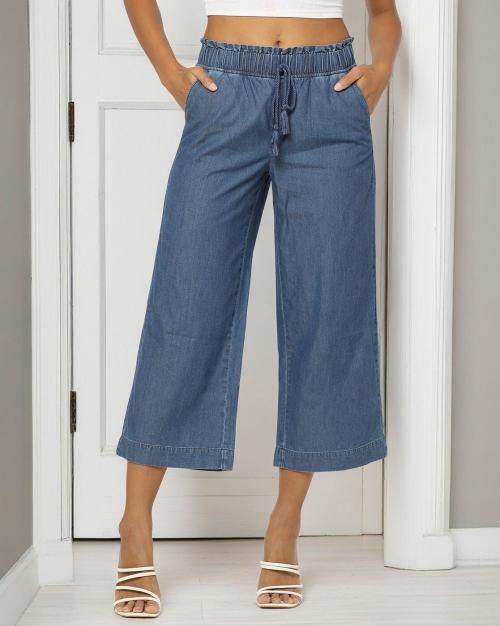 Women Relaxed Fit Cotton Jeans Culottes