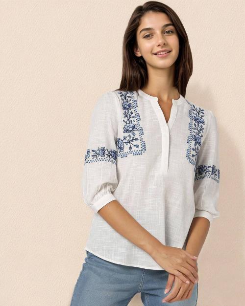 Floral Embroidered Cotton Shirt