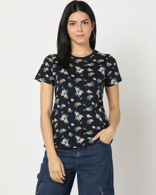 All-Over Floral Print Crew-Neck T-Shirt