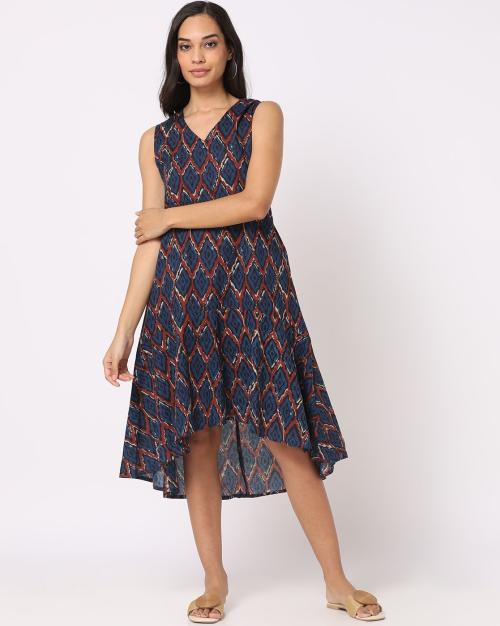 Printed A-Line High-Low Dress