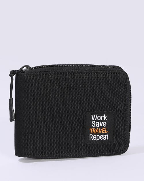 Men Zip-Around Bi-Fold Wallet with Applique