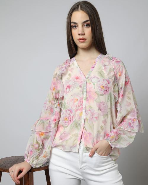 Ruffled Button-Placket Shirt