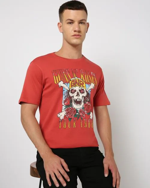 Guns N' Roses - Men Guns N Roses Print Relaxed Fit Crew-Neck T-Shirt